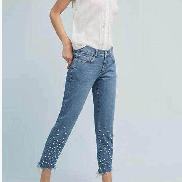 Anthro Pilcro Hyphen Raw Hem Mid Rise Pearl Jeans - Picture 4 of 13